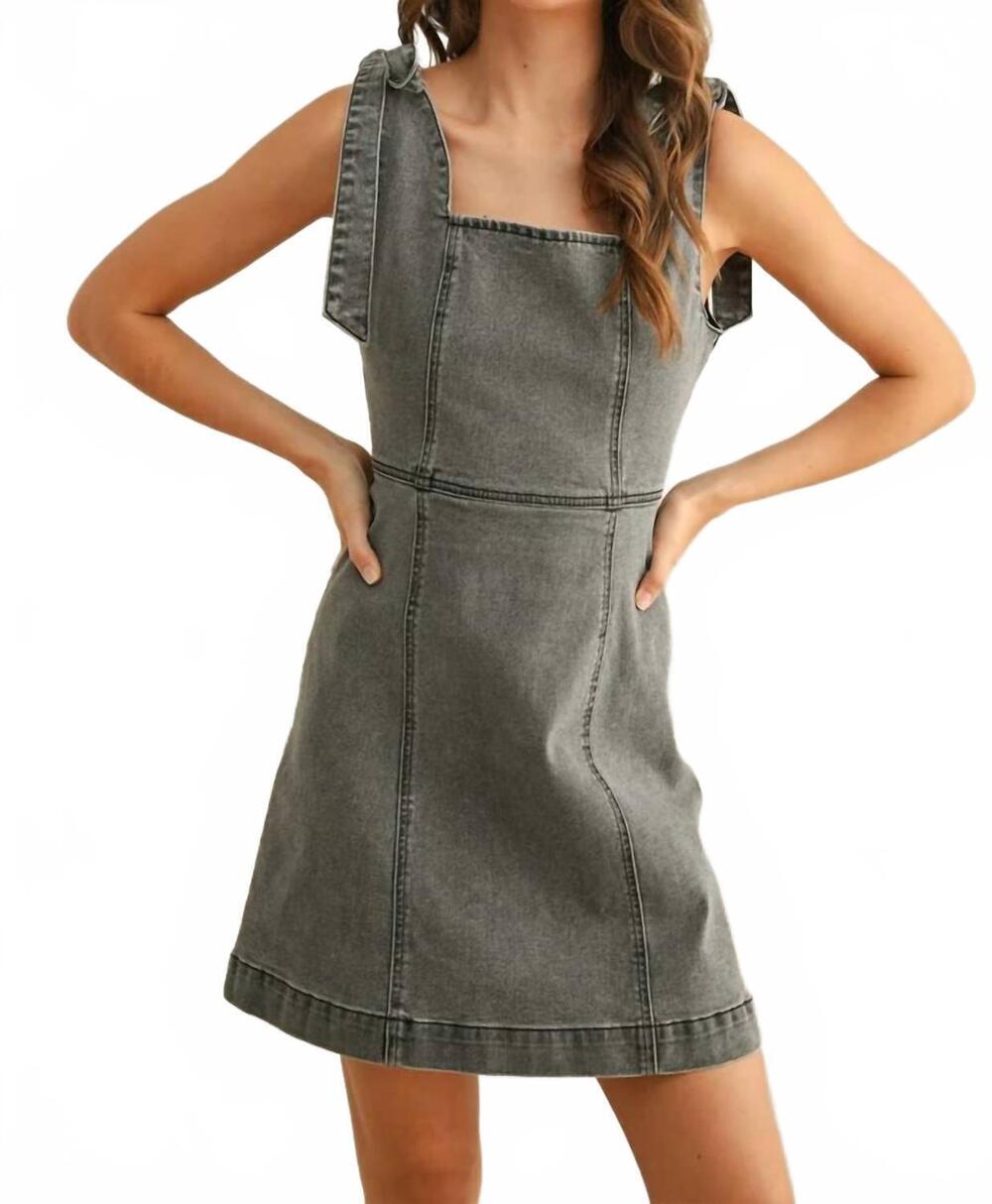NEW MIOU MUSE tie on sleeve mini dress in washed black